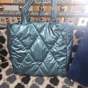 Victoria's Secret Shiny Teal Quilted Tote